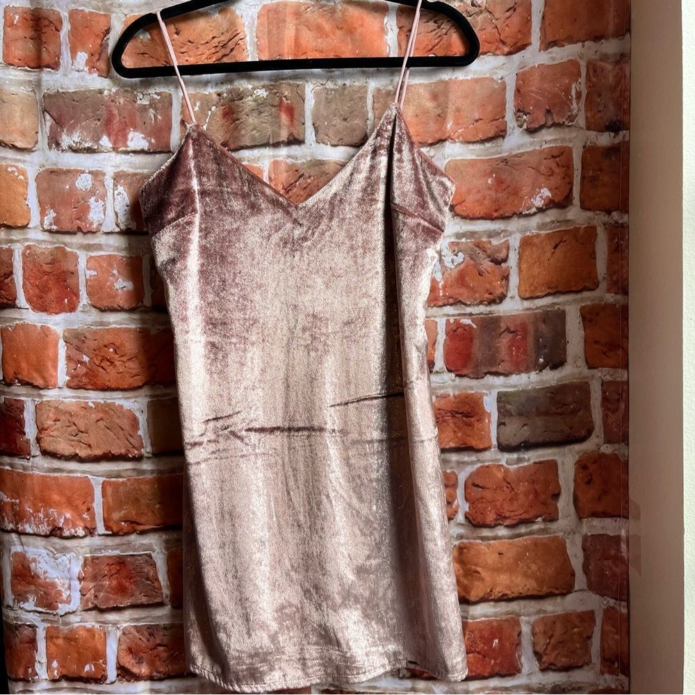 Topshop Glitter Velvet Slip Mini V Neck Pink Zipper Back Dress Sleeveless EUC  2
